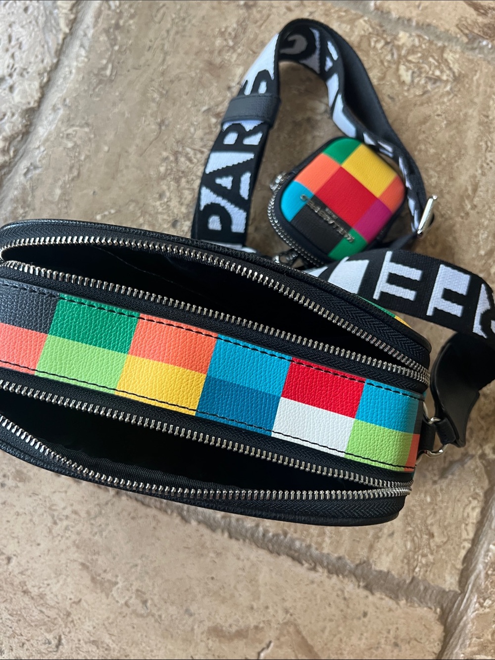 Karl Lagerfeld Rainbow Check Crossbody with Character Appliqués - Picture 5 of 5